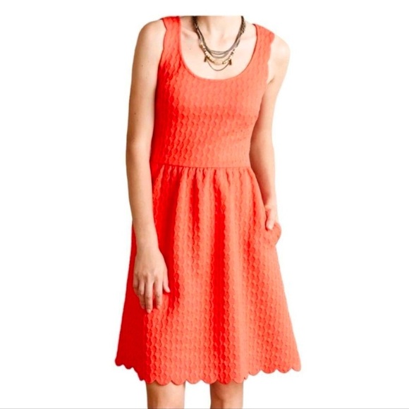 Maeve Dresses & Skirts - Maeve Knit Side Pockets Caye Scalloped Dress Size Small Coral ANTHROPOLOGIE
